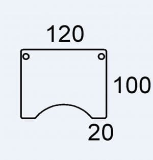 120 CH Bordplade, hvid laminat med centerbue - 120 x 100 cm