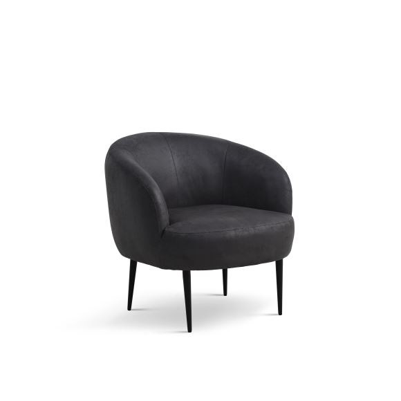 Conrad Loungestol, micro læder Bull Onyx black Black metal