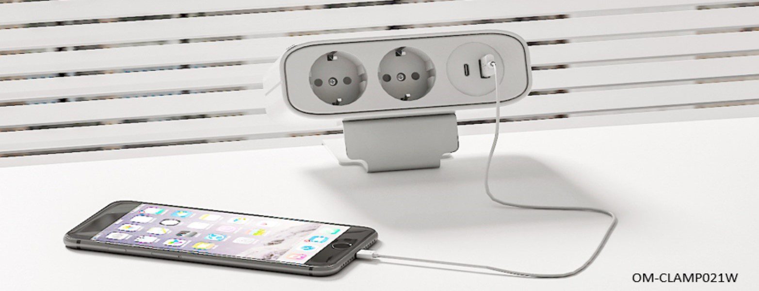 Stikdåse med klemmebeslag, 2 Schuko + USB - 1,72 m - Billede 2