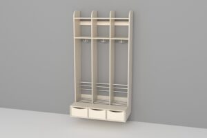 Troldegarderobe - 3 sektioner med bænk og skuffer