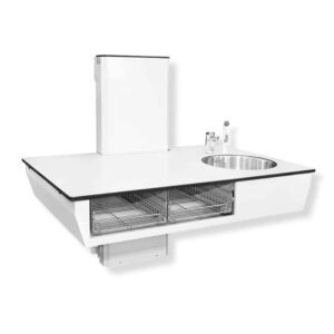 Fagerlund DL100 deluxe Hæve-sænke puslebord med vask og armatur, str. B133 x D85 cm – Vægmodel